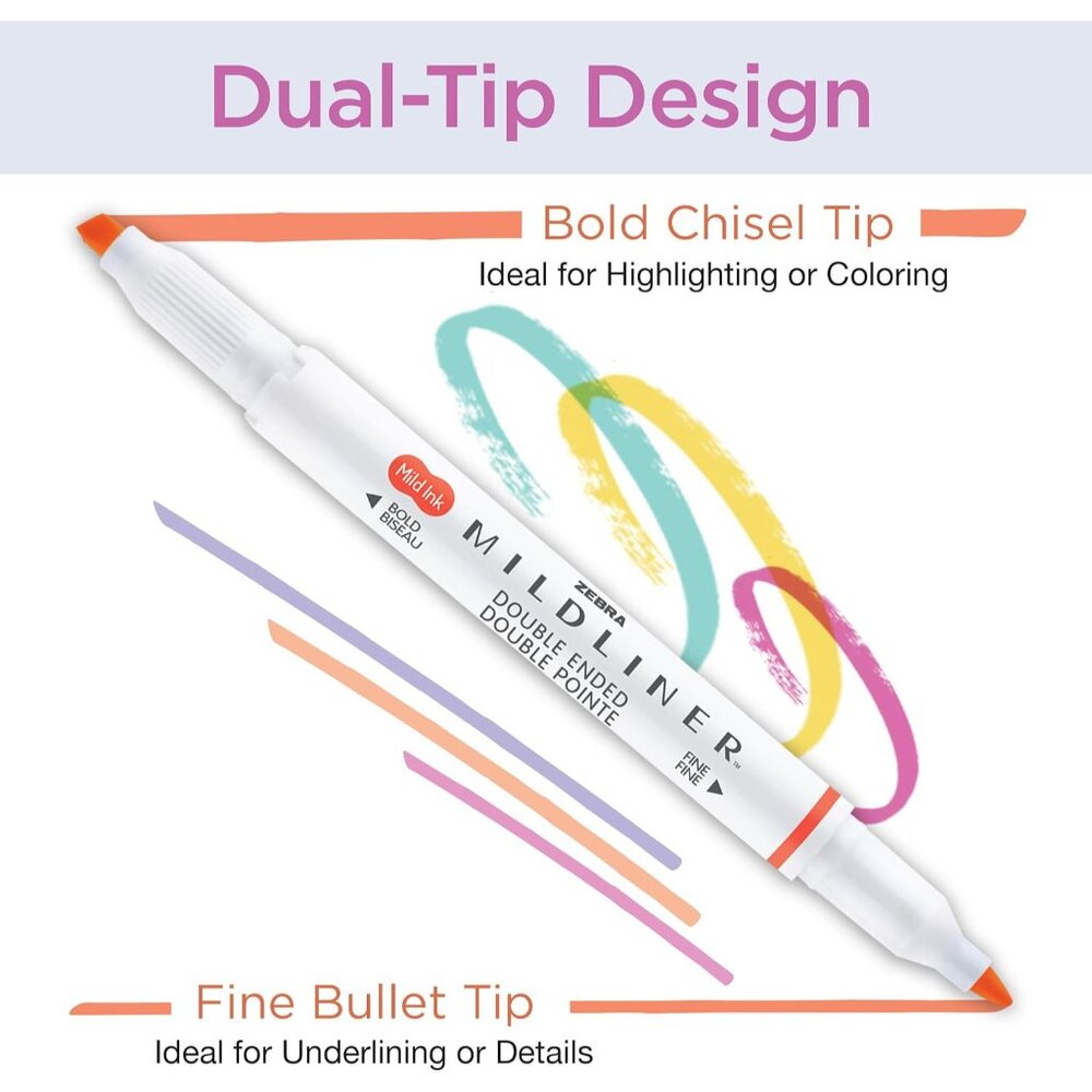 Mildliner Dual-Tip Highlighter Marker Set, Broad and Fine Point Tips, No Bleed, - Picture 3 of 9